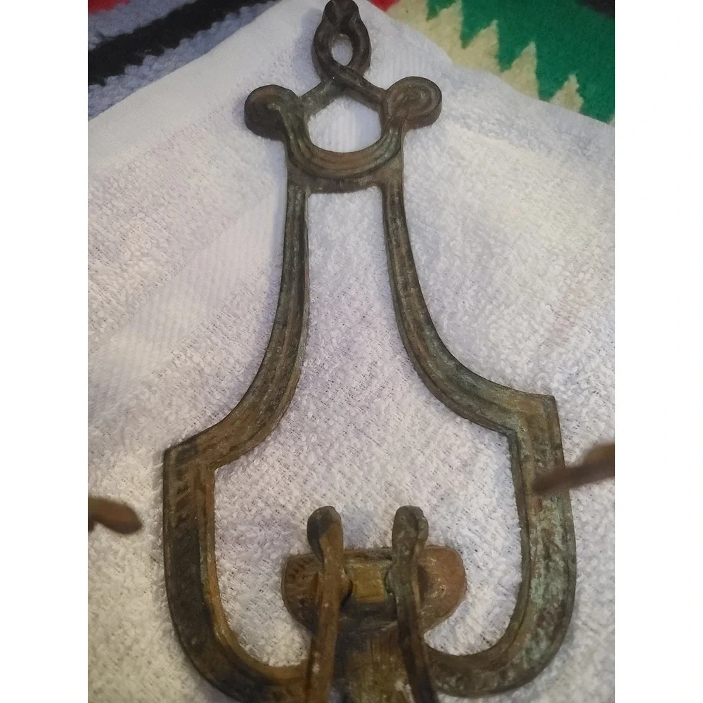 Vintage Cast Metal Double Candle Wall Sconce Ornate Verdigris Patina Rustic